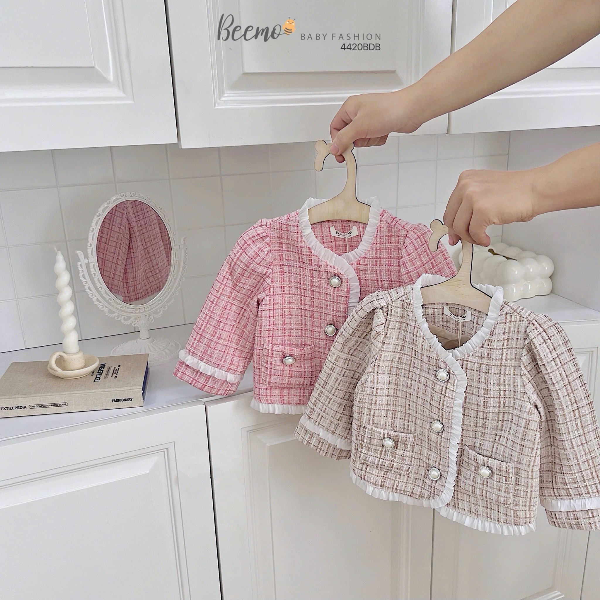 Set dạ Tweed Beemo viền bèo 2 màu bé gái size 80-130
