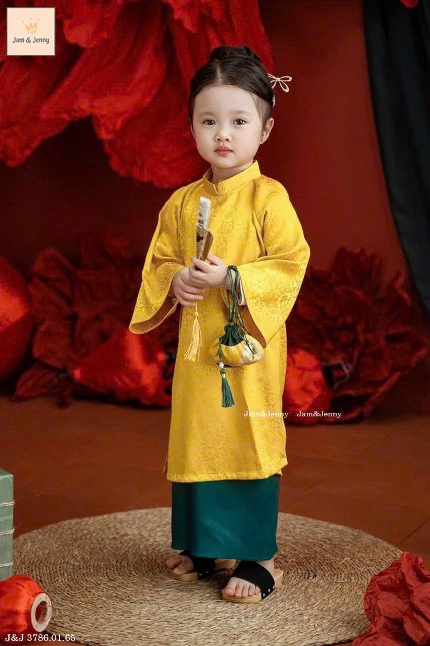 JJ 3786 - Áo dài lụa Jam & Jenny mai đào 2 màu vàng, hồng cho bé gái size 2-12y