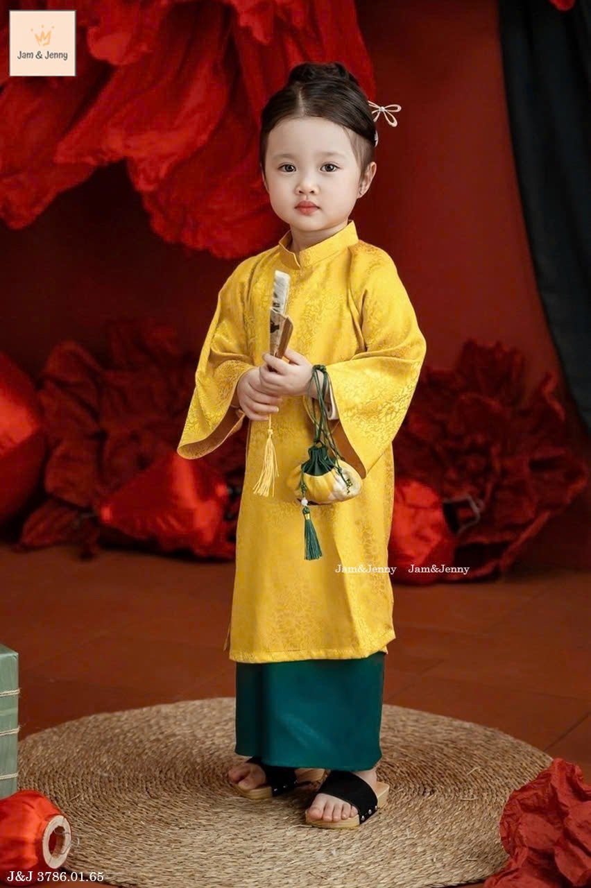 JJ 3786 - Áo dài lụa Jam & Jenny mai đào 2 màu vàng, hồng cho bé gái size 2-12y