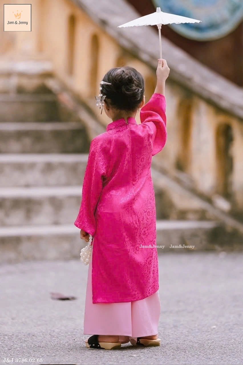 JJ 3786 - Áo dài lụa Jam & Jenny mai đào 2 màu vàng, hồng cho bé gái size 2-12y
