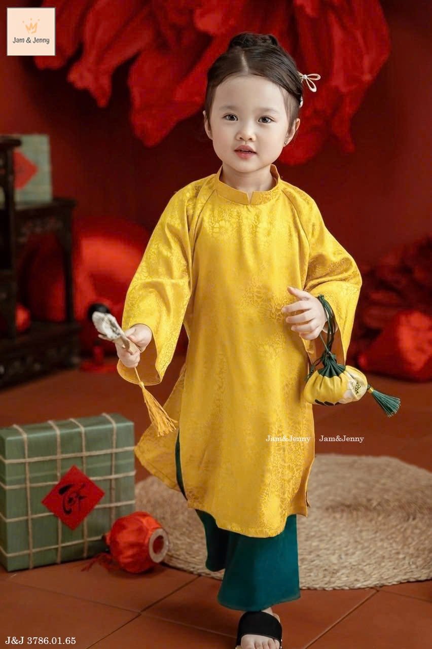 JJ 3786 - Áo dài lụa Jam & Jenny mai đào 2 màu vàng, hồng cho bé gái size 2-12y