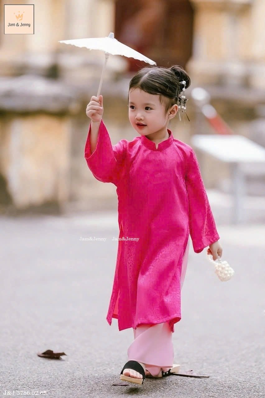 JJ 3786 - Áo dài lụa Jam & Jenny mai đào 2 màu vàng, hồng cho bé gái size 2-12y