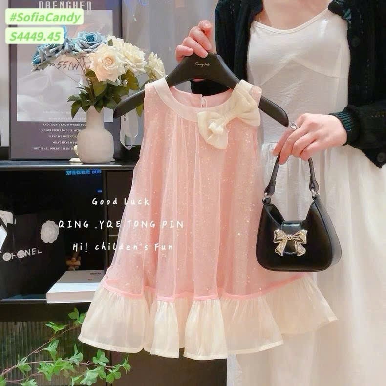 S4449 - Váy Sofia Candy công chúa kim sa hồng phối voan đính nơ cổ size 1 - 10y