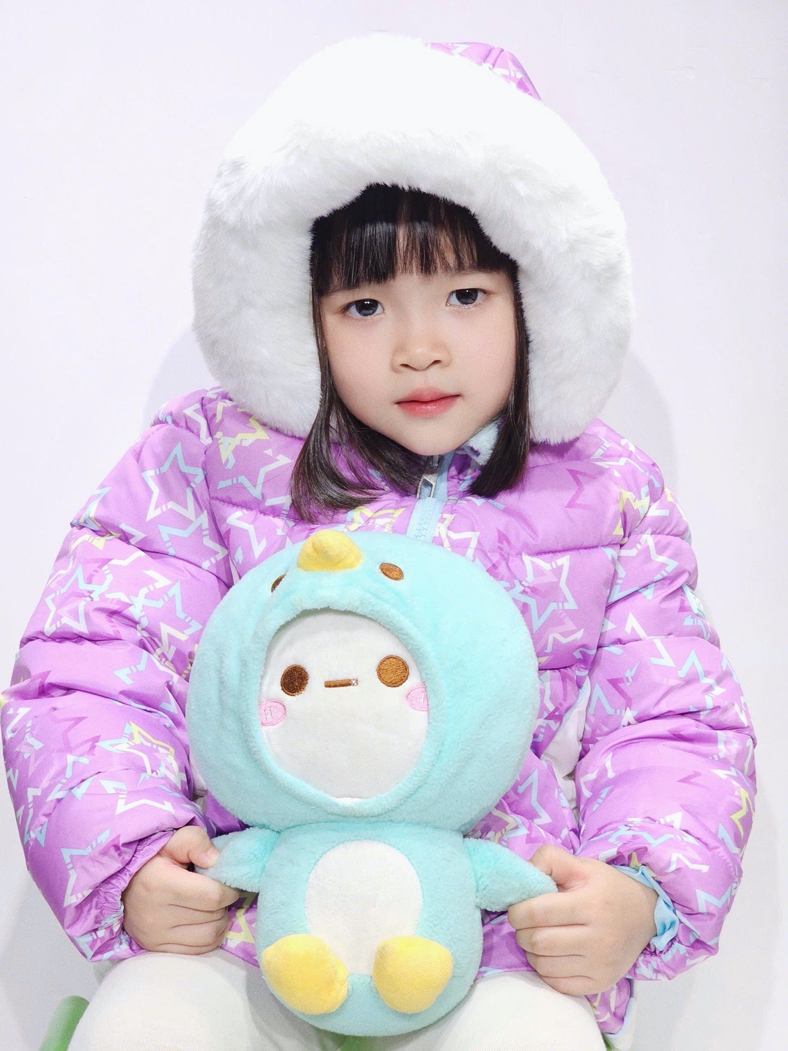 Áo khoác phao S.pyder dư xịn màu tím hoạ tiết sao bé gái size 2-8y