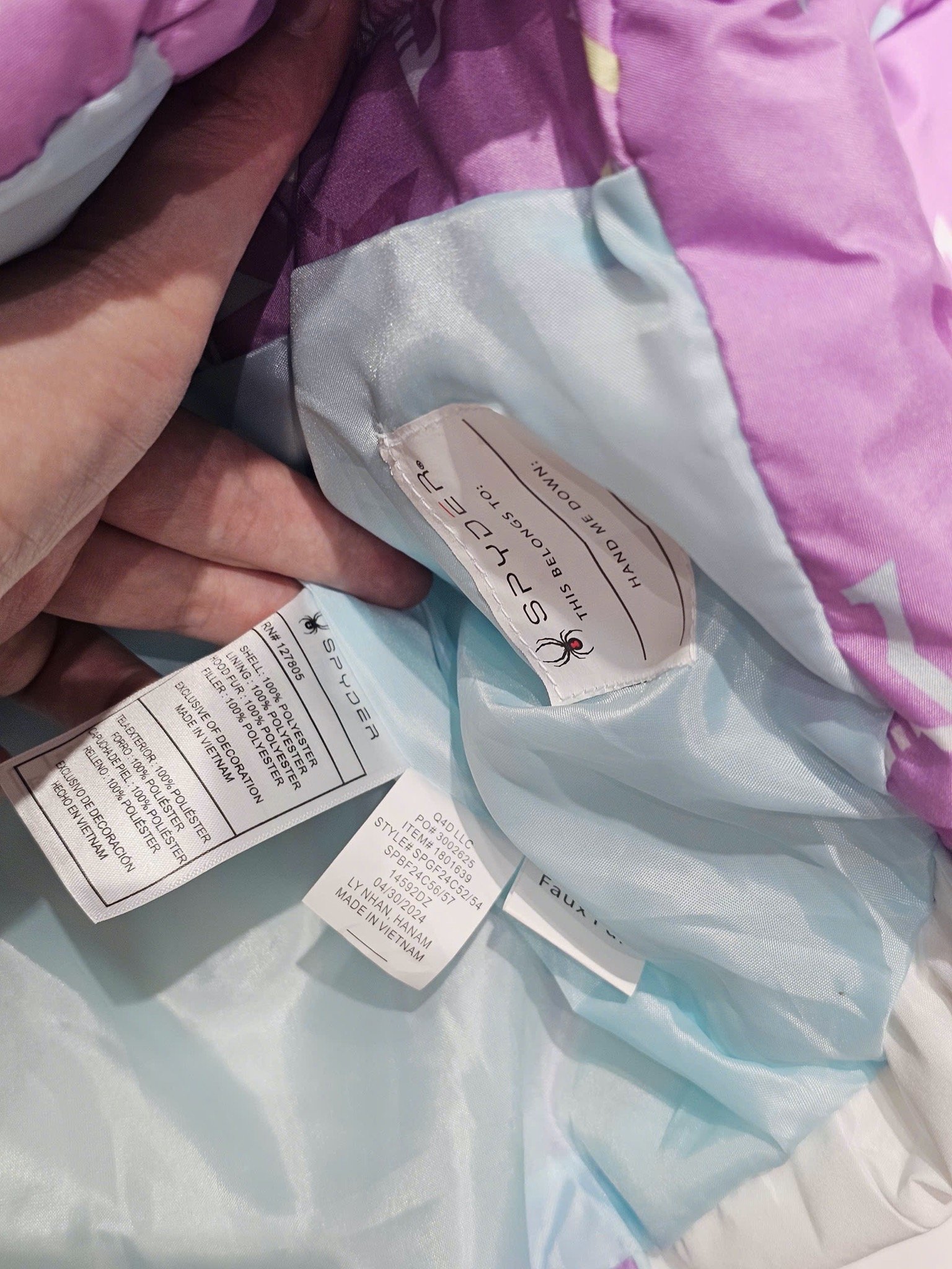 Áo khoác phao S.pyder dư xịn màu tím hoạ tiết sao bé gái size 2-8y