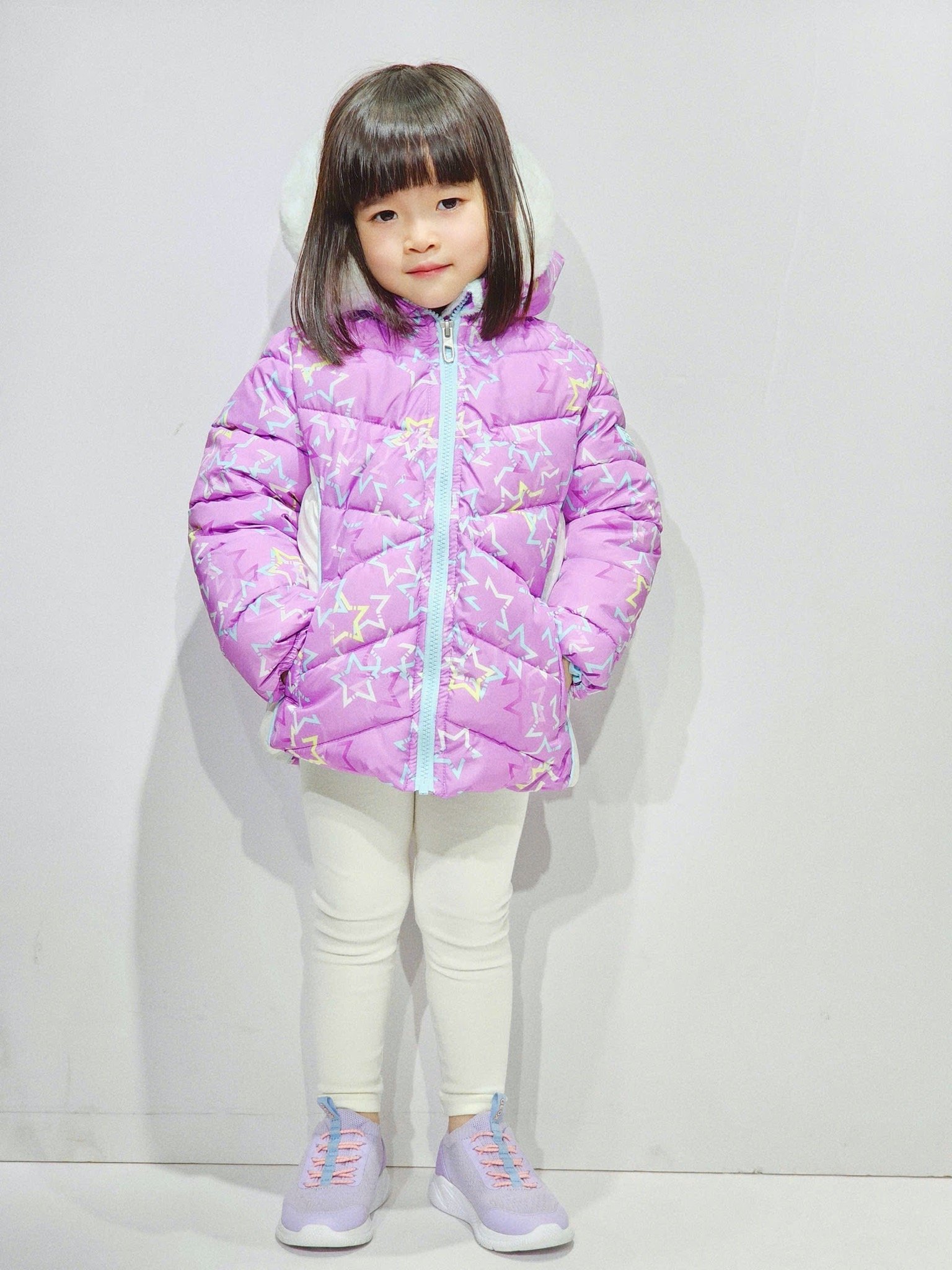 Áo khoác phao S.pyder dư xịn màu tím hoạ tiết sao bé gái size 2-8y