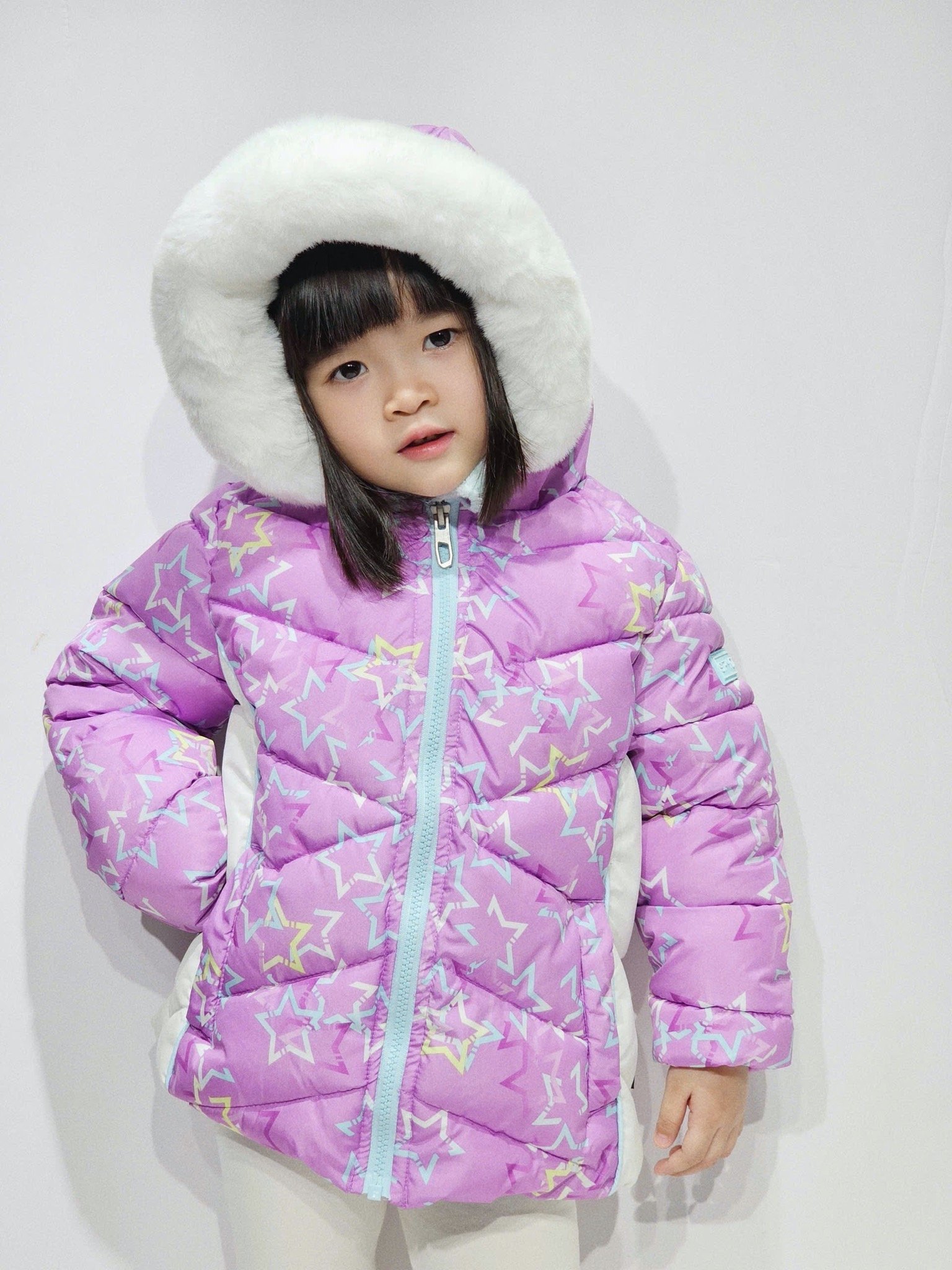 Áo khoác phao S.pyder dư xịn màu tím hoạ tiết sao bé gái size 2-8y