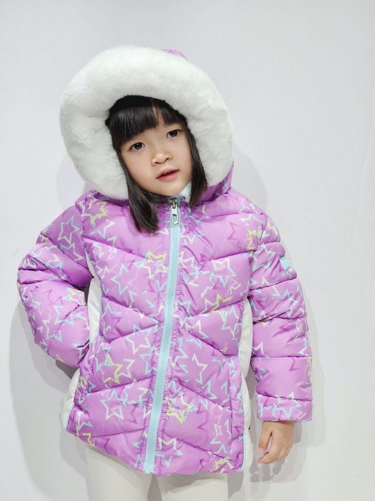 Áo khoác phao S.pyder dư xịn màu tím hoạ tiết sao bé gái size 2-8y