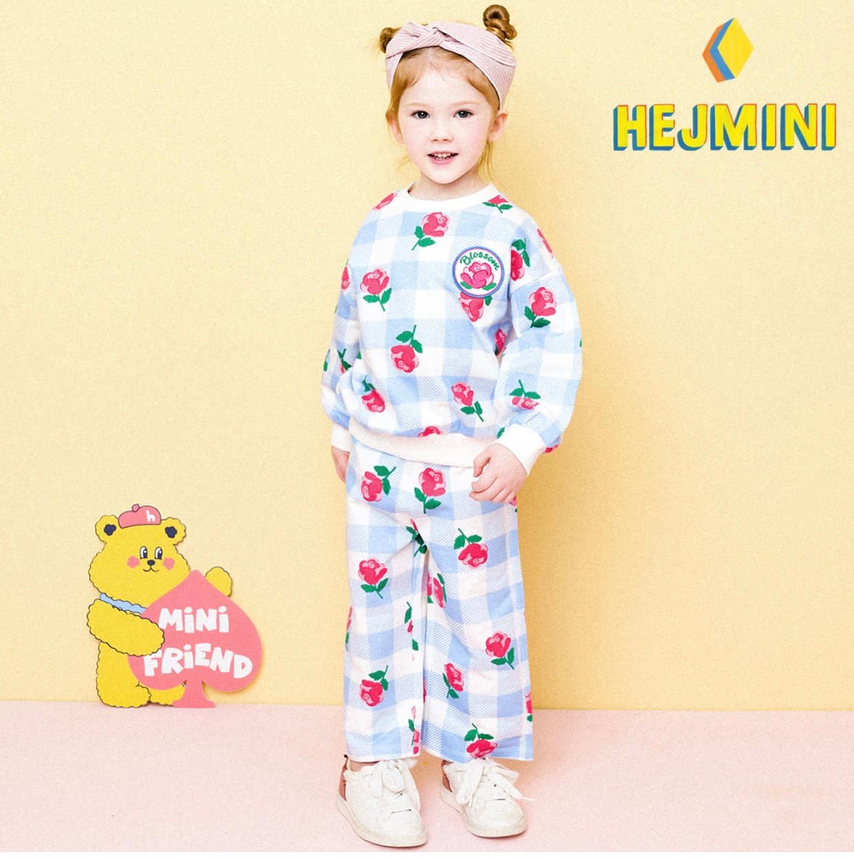 Quần nỉ da cá dáng suông Hejmini kẻ caro hoa hồng