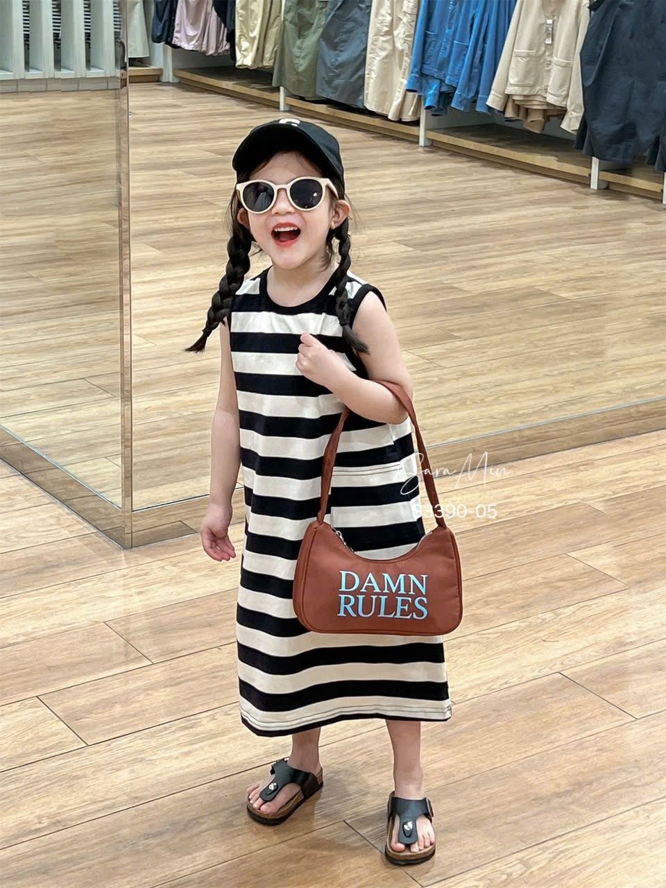 S3390 - Váy thun Sara Min kẻ ngang trắng đen bé gái size 2-12y