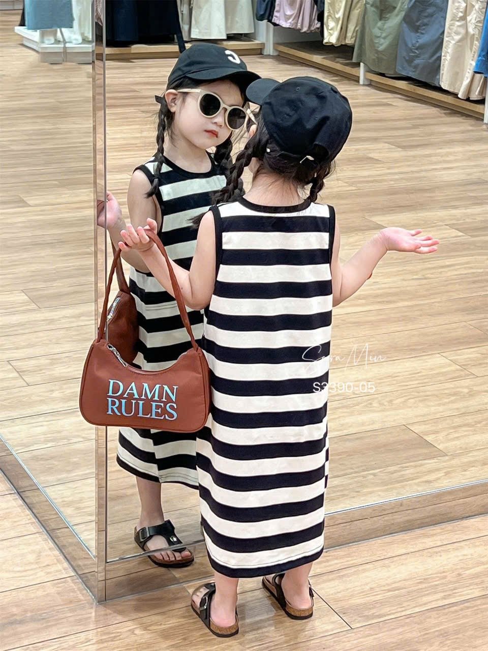 S3390 - Váy thun Sara Min kẻ ngang trắng đen bé gái size 2-12y