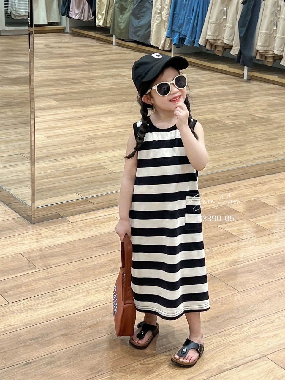 S3390 - Váy thun Sara Min kẻ ngang trắng đen bé gái size 2-12y