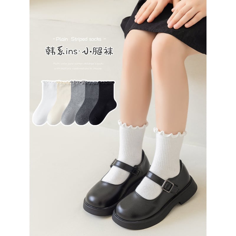 Tất cổ nhún trơn màu trắng, ghi, kem, đen cho bé gái size 1-12y