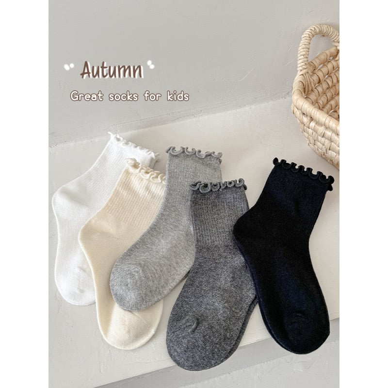 Tất cổ nhún trơn màu trắng, ghi, kem, đen cho bé gái size 1-12y