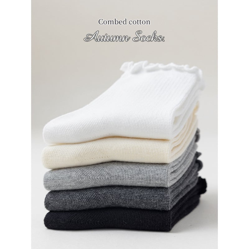 Tất cổ nhún trơn màu trắng, ghi, kem, đen cho bé gái size 1-12y