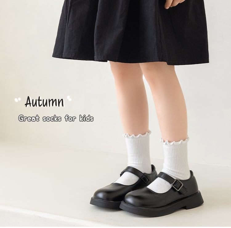 Tất cổ nhún trơn màu trắng, ghi, kem, đen cho bé gái size 1-12y