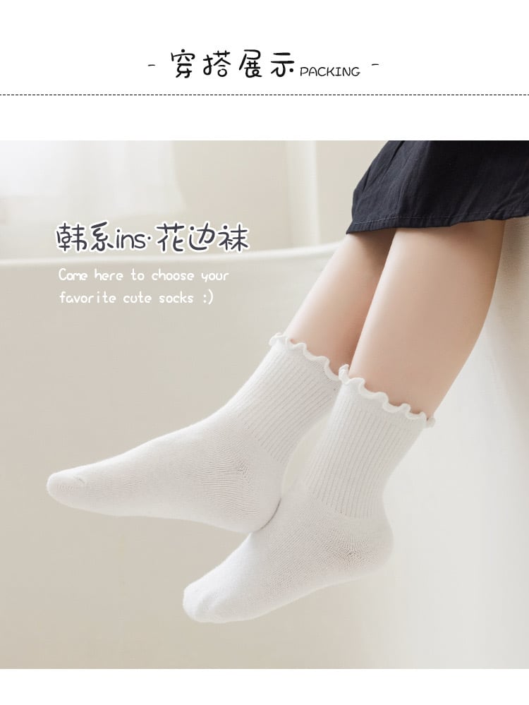 Tất cổ nhún trơn màu trắng, ghi, kem, đen cho bé gái size 1-12y