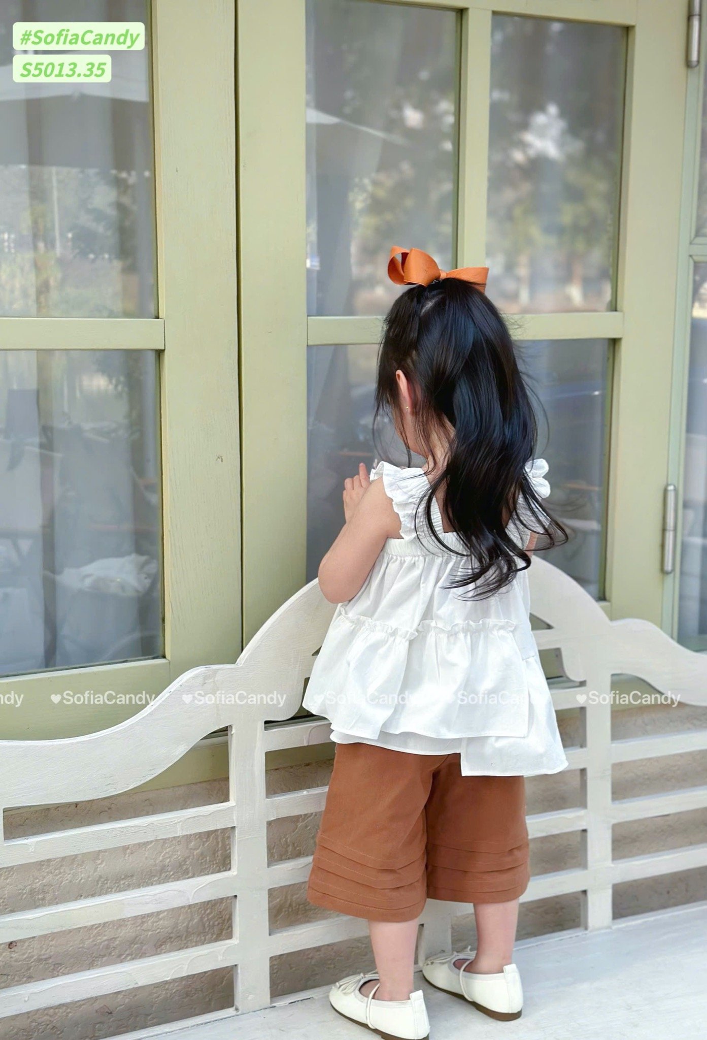 S5013 - Set bộ Sofia Candy áo 2 dây cánh tiên + quần 2 màu nâu/trắng bé gái size 1-10y