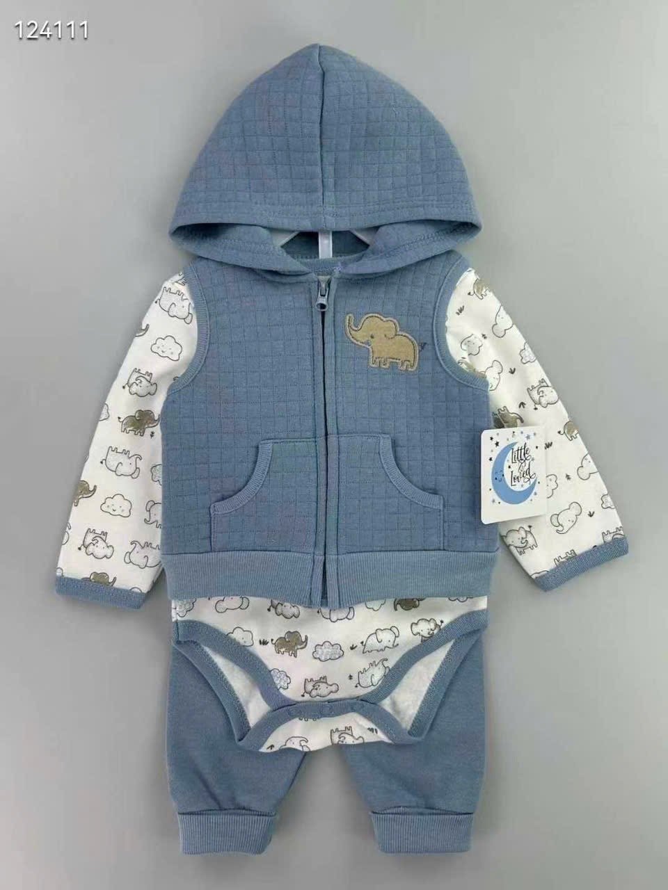 Set 3ct Duck & Duck body+quần+gile chần bông cho bé sơ sinh size 3-9m