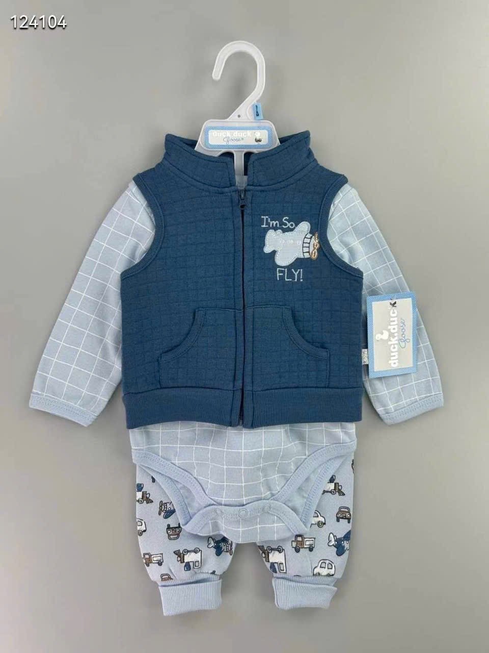 Set 3ct Duck & Duck body+quần+gile chần bông cho bé sơ sinh size 3-9m