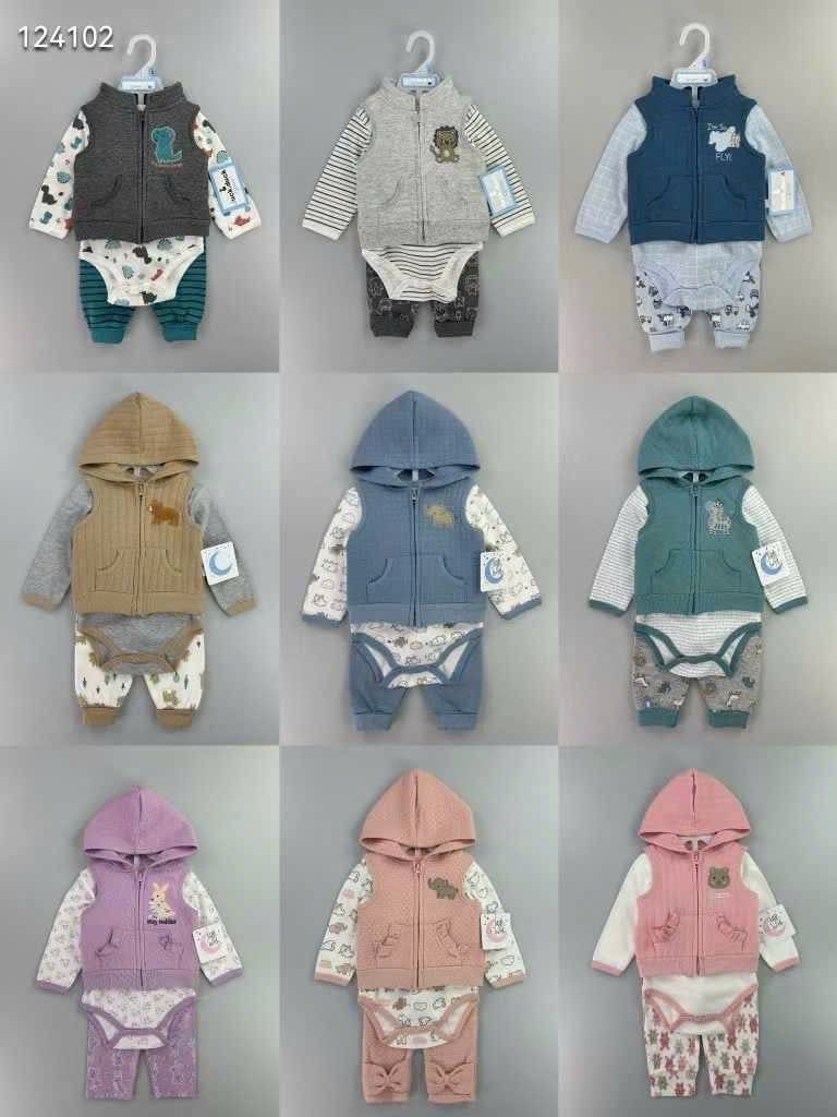 Set 3ct Duck & Duck body+quần+gile chần bông cho bé sơ sinh size 3-9m