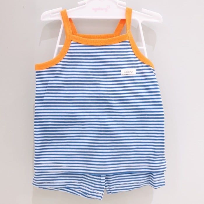 Bộ 2 dây Agabang màu kẻ xanh trắng viền cam