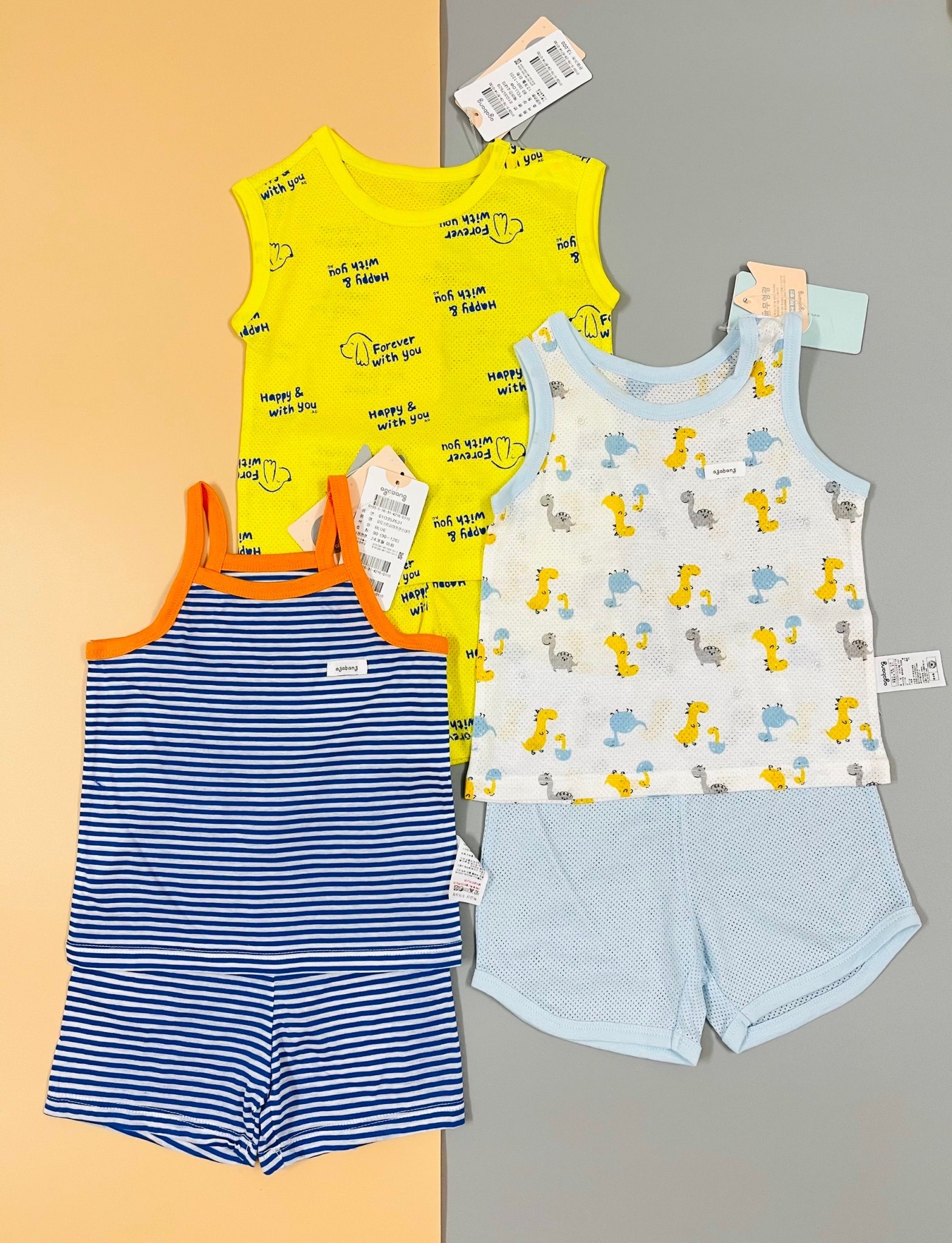 Bộ 2 dây Agabang màu kẻ xanh trắng viền cam