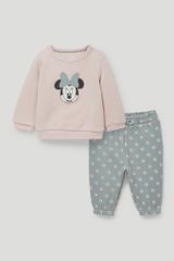 Bộ nỉ chần bông Nhí C&A áo hồng Minnie - quần xanh hoa hồng