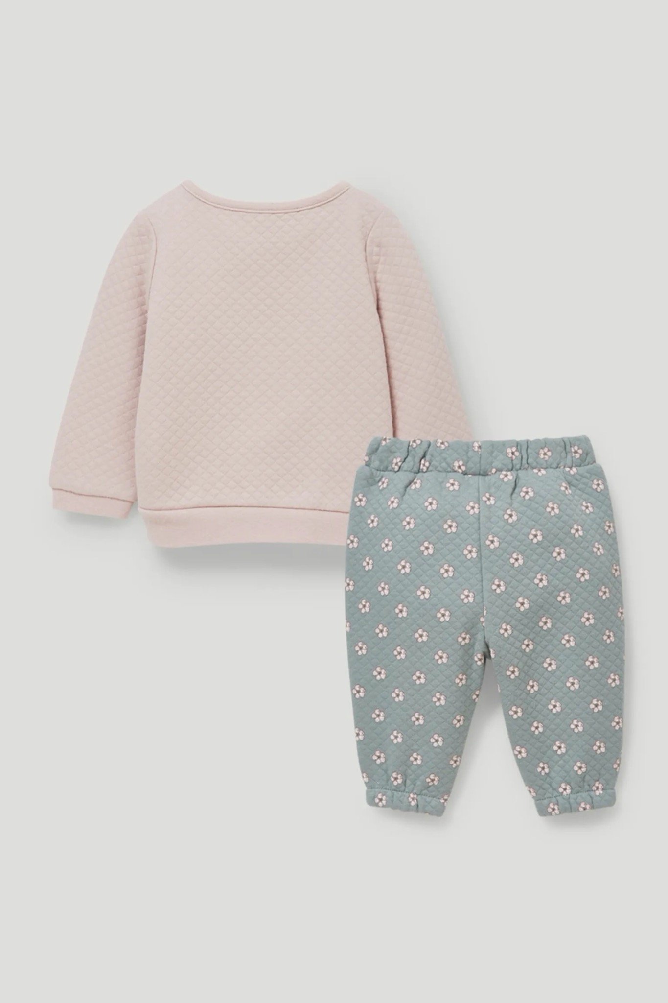 Bộ nỉ chần bông Nhí C&A áo hồng Minnie - quần xanh hoa hồng