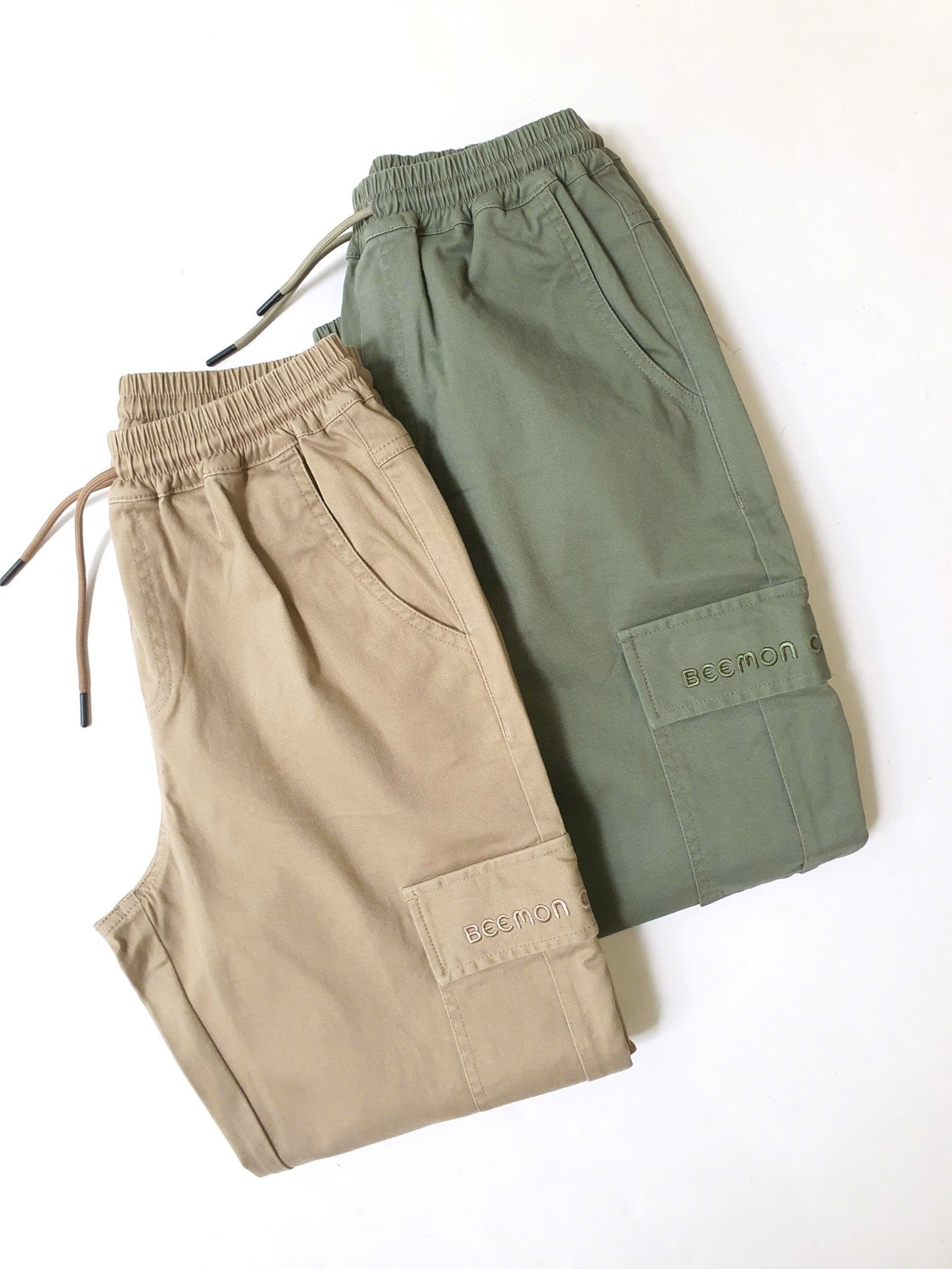 Quần jogger kaki mềm Beemon túi hộp 2 màu be/rêu cho bé size 120-160