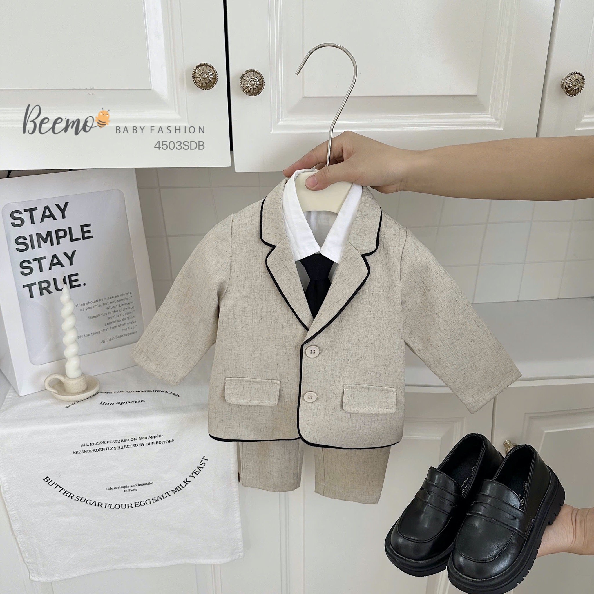 BBT35 - Set vest Beemo 3ct vải chéo Hàn phối viền 2 màu cho bé trai size 80-130