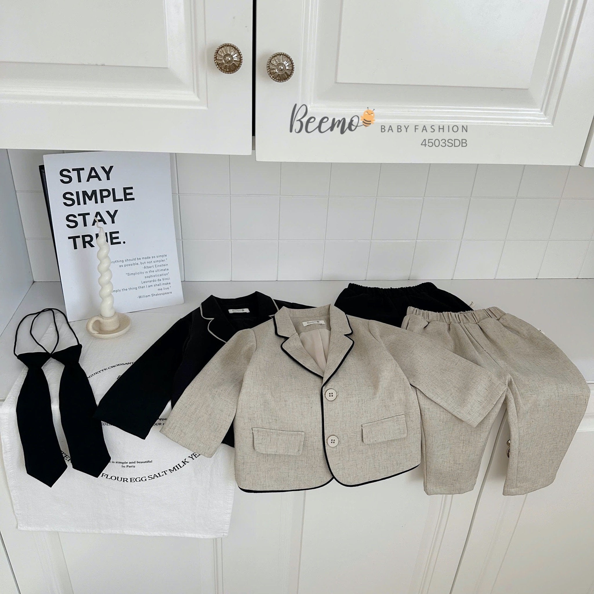 BBT35 - Set vest Beemo 3ct vải chéo Hàn phối viền 2 màu cho bé trai size 80-130