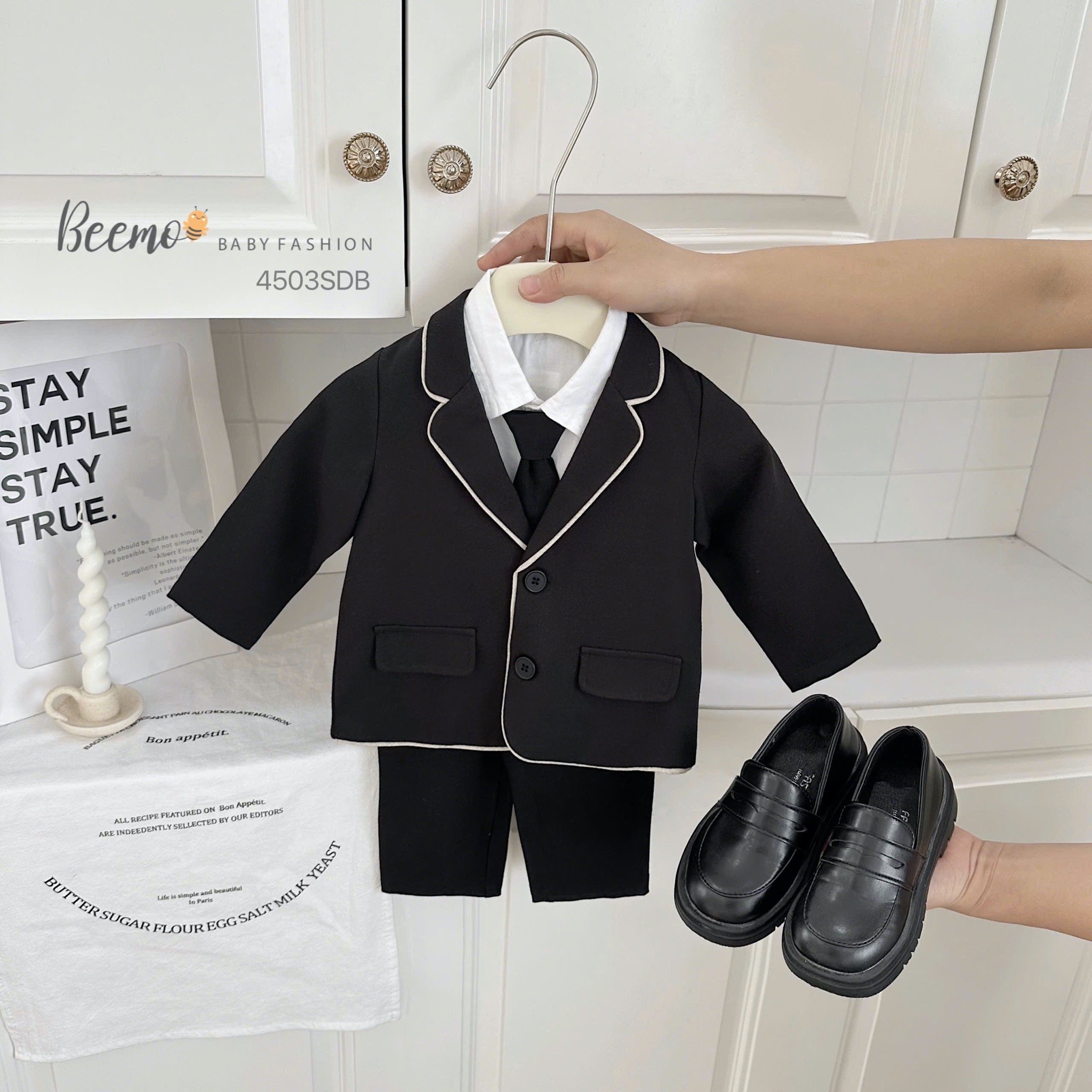 BBT35 - Set vest Beemo 3ct vải chéo Hàn phối viền 2 màu cho bé trai size 80-130