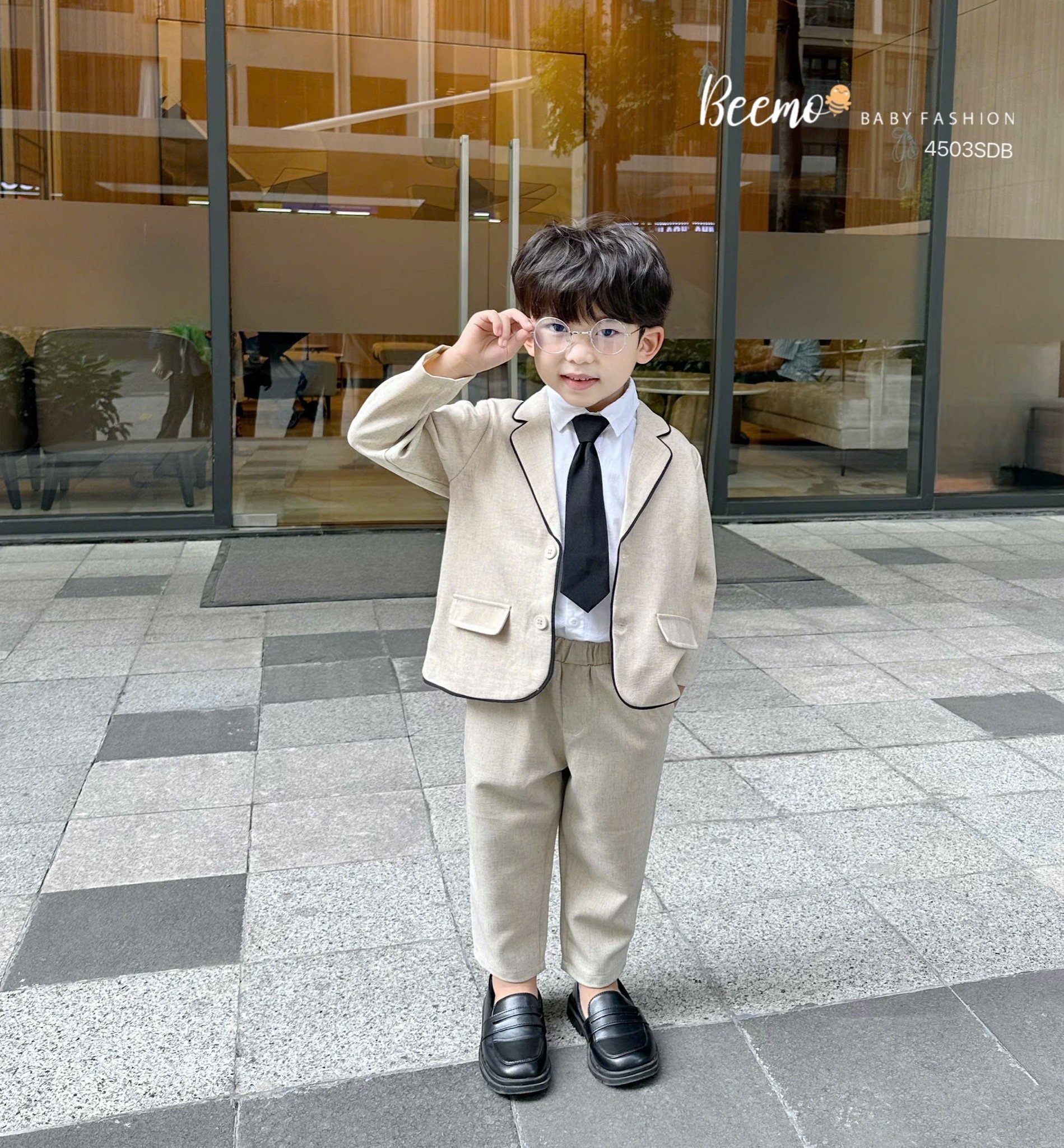 BBT35 - Set vest Beemo 3ct vải chéo Hàn phối viền 2 màu cho bé trai size 80-130