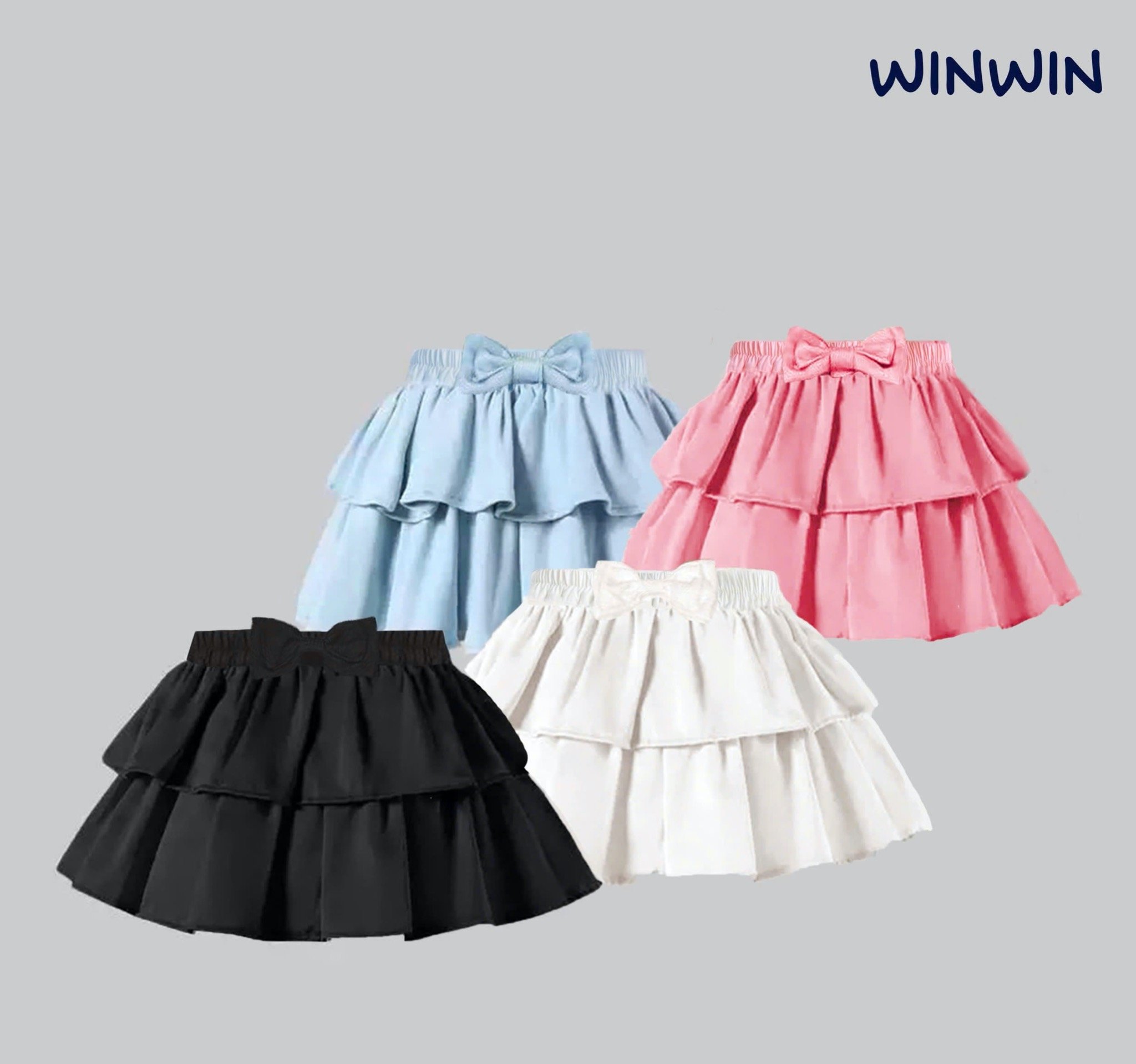 CVAY12 - Chân váy thô liền quần Win Win nhún 2 tầng cạp đính nơ size 3 - 14y