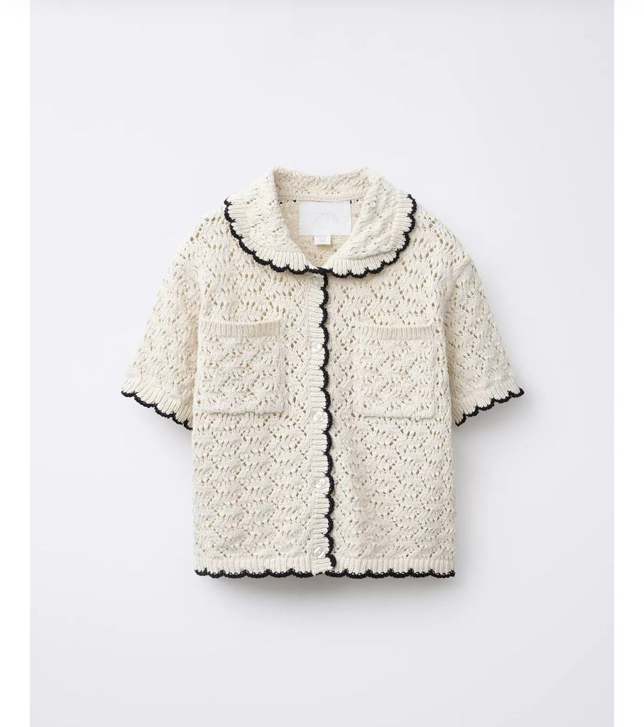 Áo len dệt ZR màu be viền đen size 6 - 14y