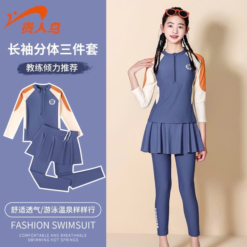 136 - Bộ bơi GRN dài tay + quần dài giả váy dòng đại 2 màu bé gái size 120-170