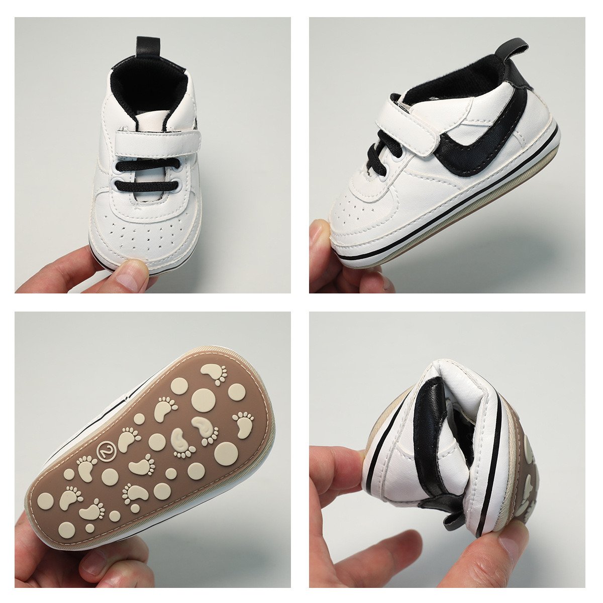 Giày tập đi Baby Fashion đế mềm chống trượt dáng thể thao quai dán màu trắng bé trai