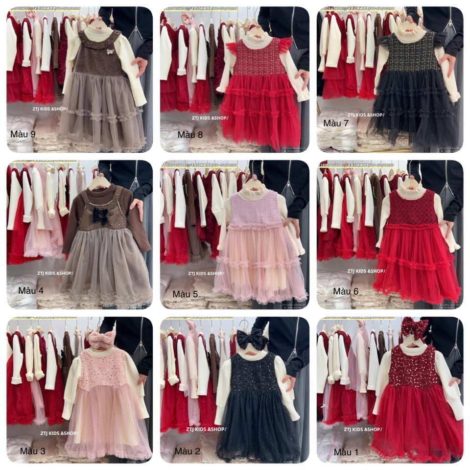 V00096 - Set Váy ren kèm áo len QC nhiều màu bé gái size 100-140