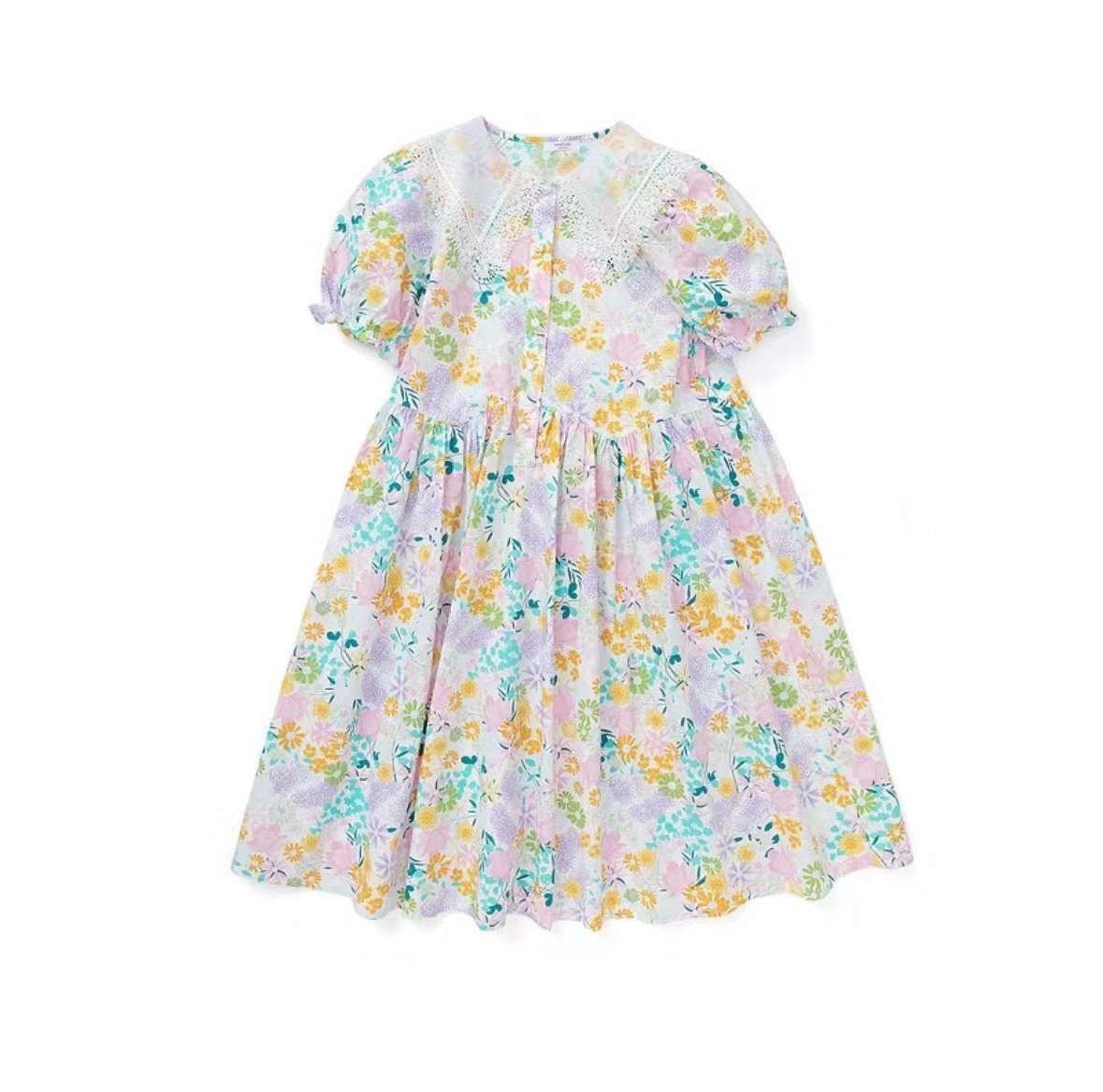 V00029 - Váy thô hoa nhí cổ peterpan đính ren trắng 2 màu size 90-160