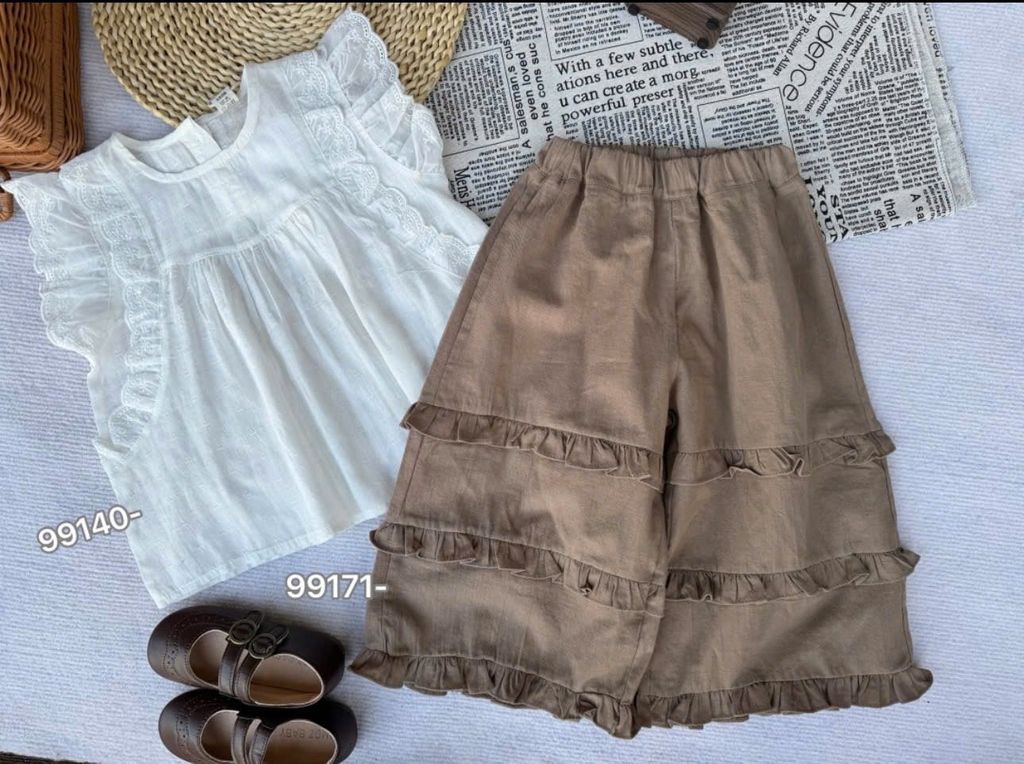 Áo và Quần thô phối màu cực xinh tone trắng be nâu bé gái size 110-150