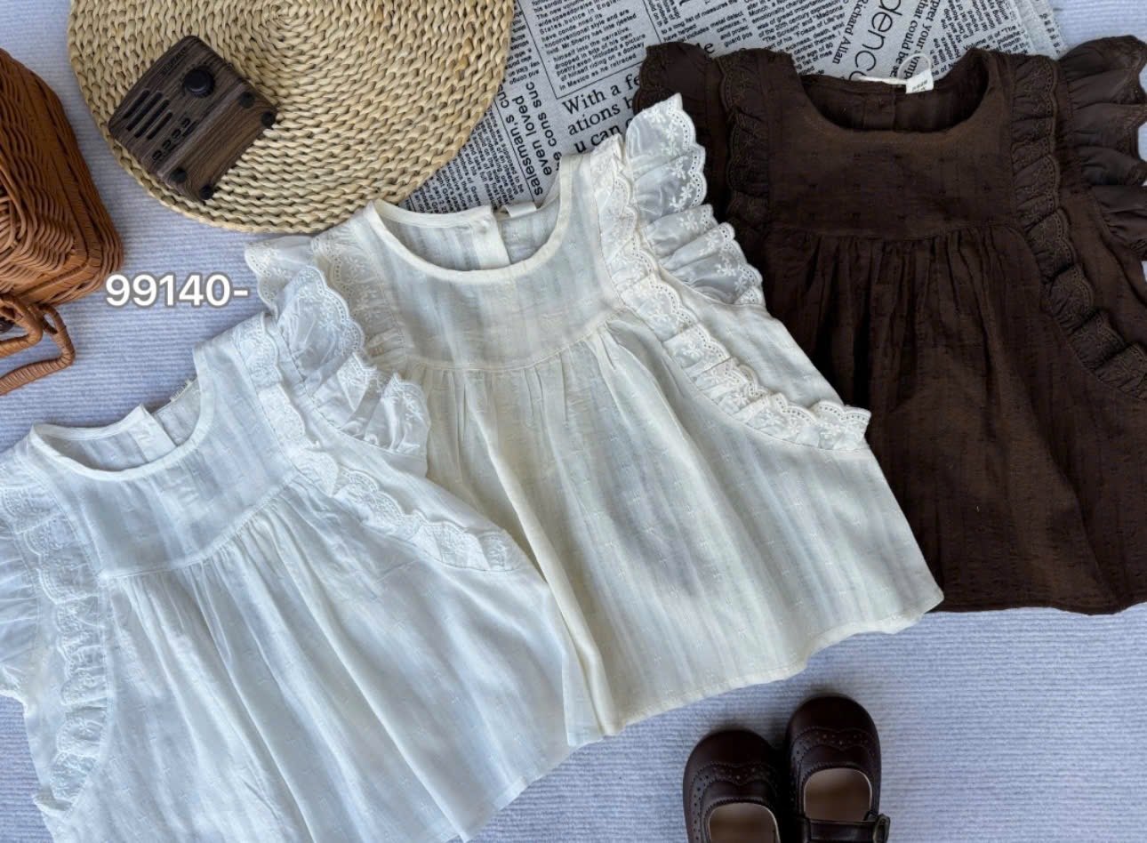 Áo và Quần thô phối màu cực xinh tone trắng be nâu bé gái size 110-150