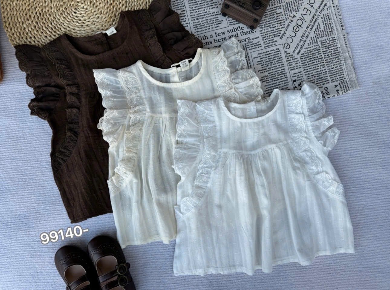 Áo và Quần thô phối màu cực xinh tone trắng be nâu bé gái size 110-150