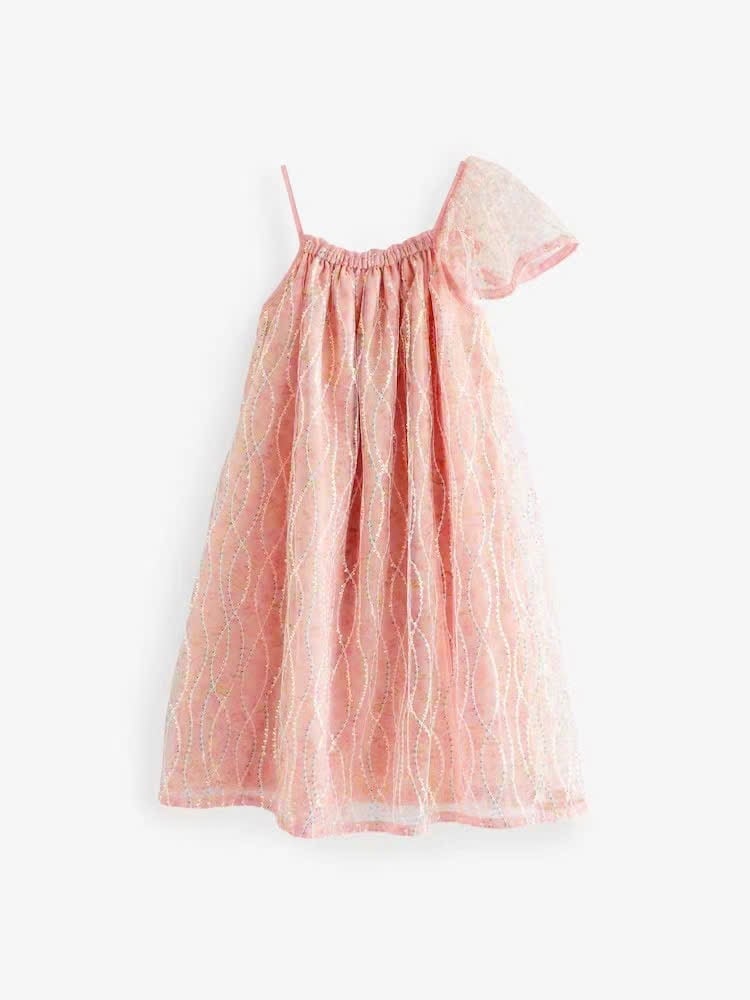 V00055 - Váy hai dây kim sa lót cotton màu cam đào size 3 - 15y