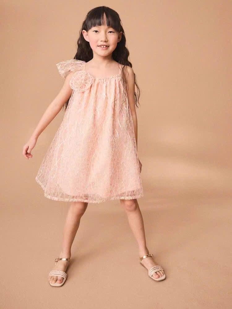 V00055 - Váy hai dây kim sa lót cotton màu cam đào size 3 - 15y