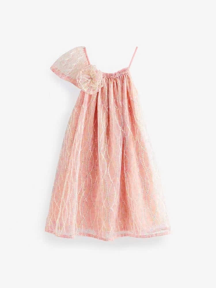 V00055 - Váy hai dây kim sa lót cotton màu cam đào size 3 - 15y