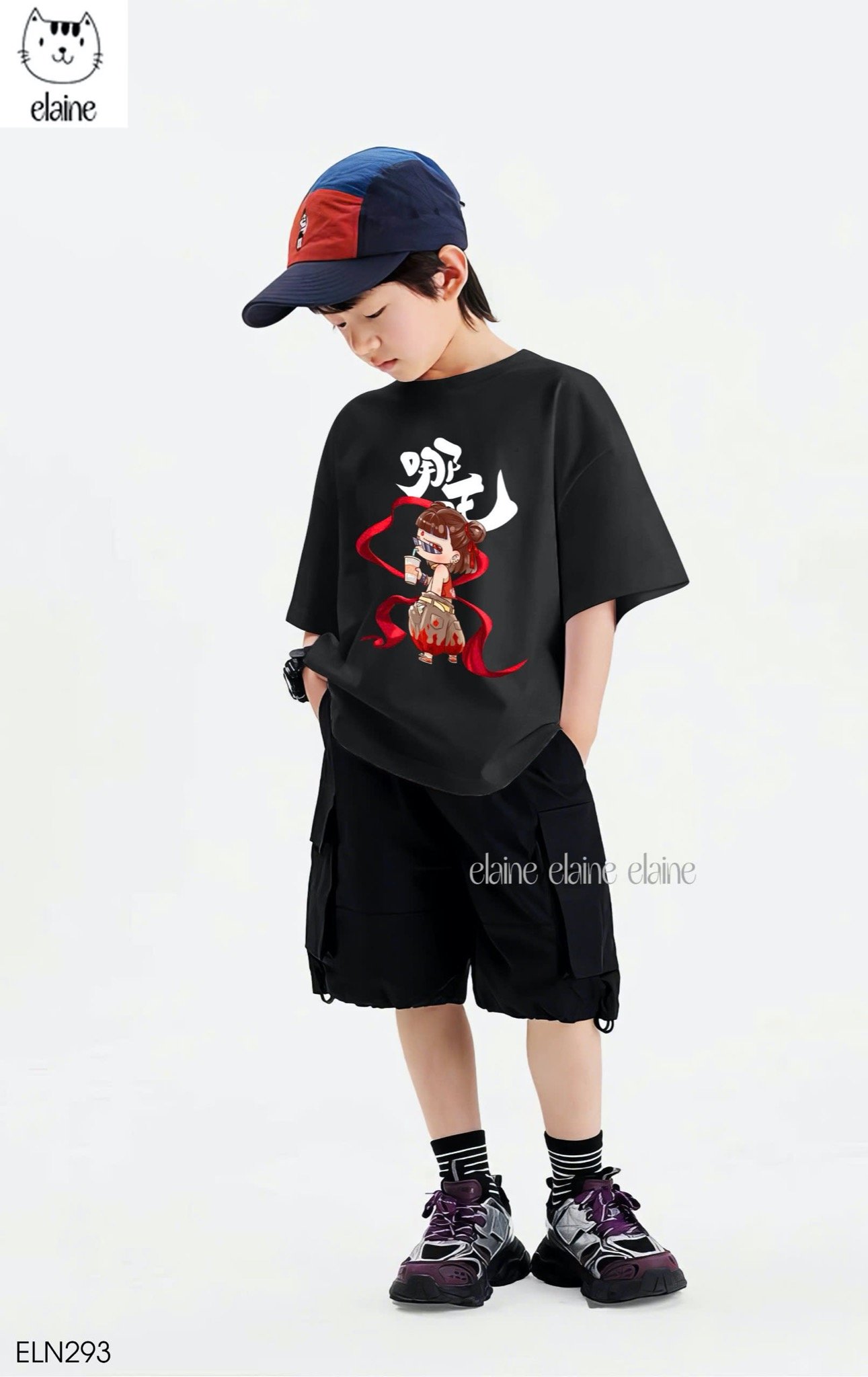 Bộ Elaine Natra áo cotton màu đen + quần kaki túi hộp nhiều màu cho bé trai size 2-12y