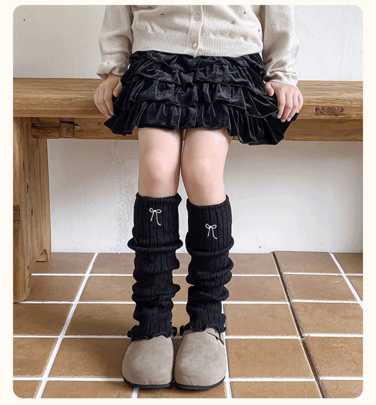 Tất ống len thêu nơ nhiều màu cho bé gái size 40cm