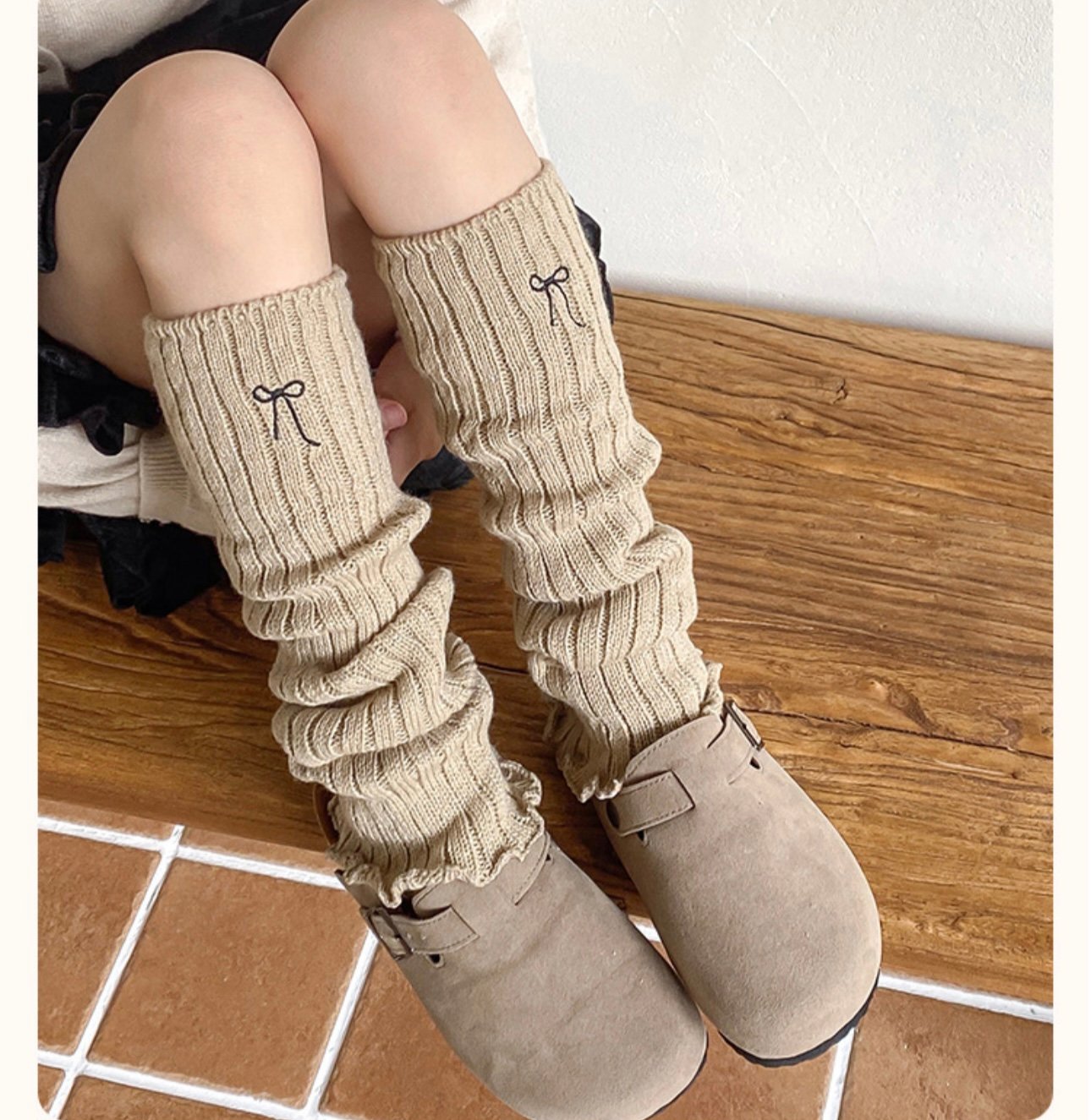 Tất ống len thêu nơ nhiều màu cho bé gái size 40cm