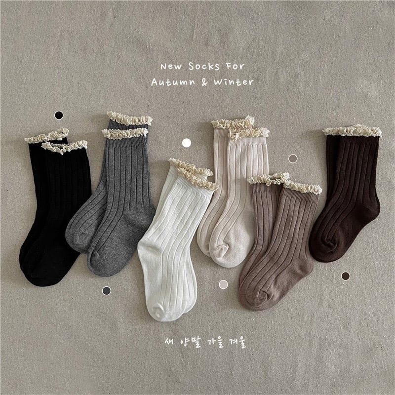 Tất cổ ren trắng nhiều màu cho bé gái size 3-12y